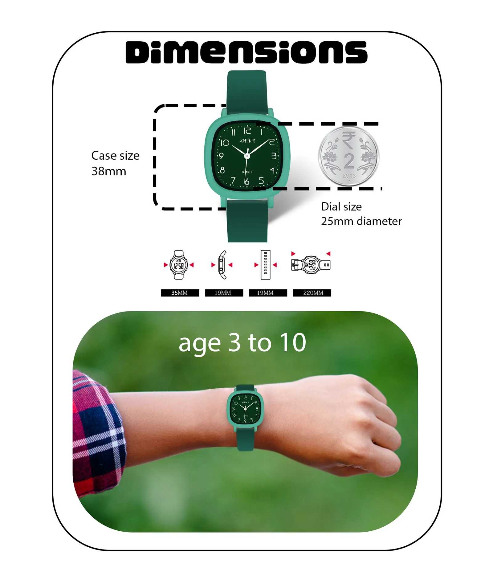 Spiky Eva19 Square Analog Watch for Kids - Red