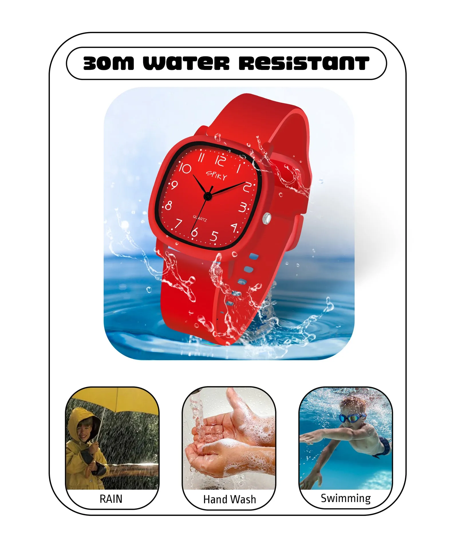 Spiky Eva19 Square Analog Watch for Kids - Red