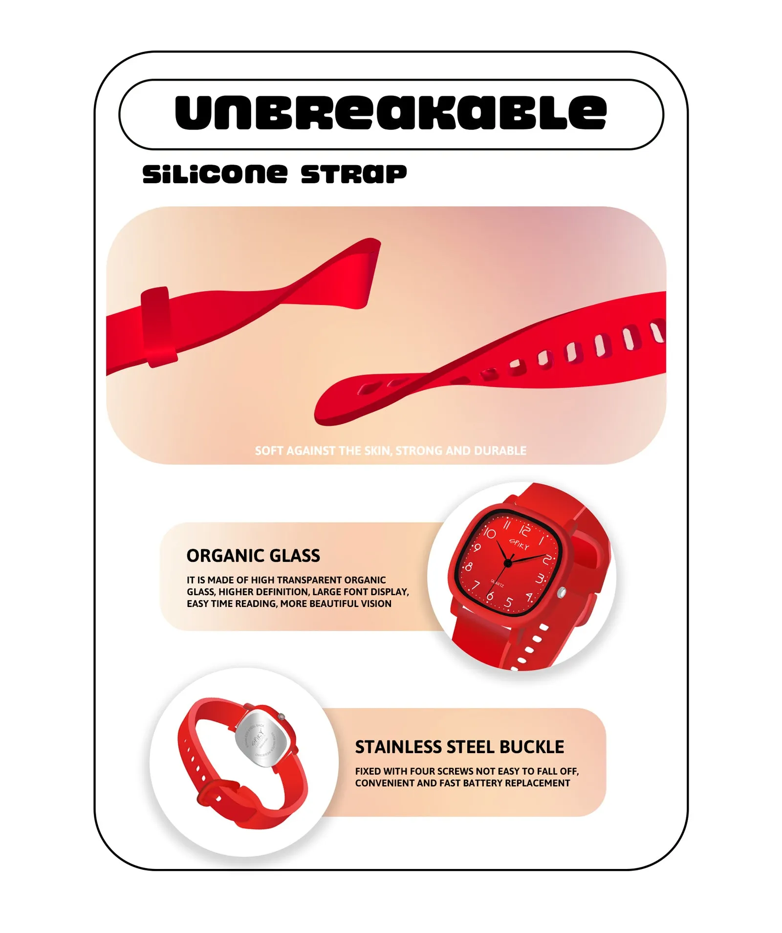 Spiky Eva19 Square Analog Watch for Kids - Red