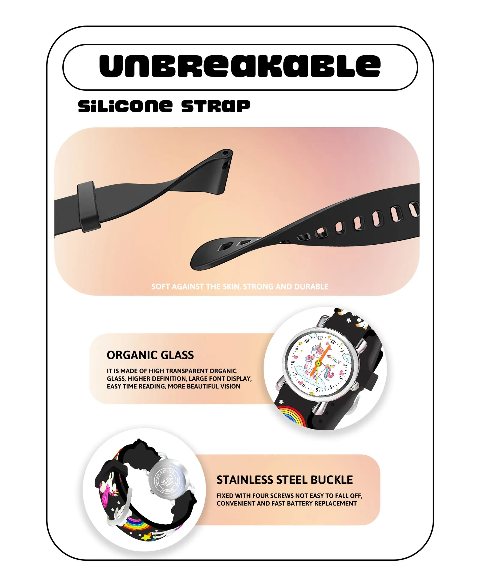 Spiky Round Unicorn Strap Analog Watch - Pink