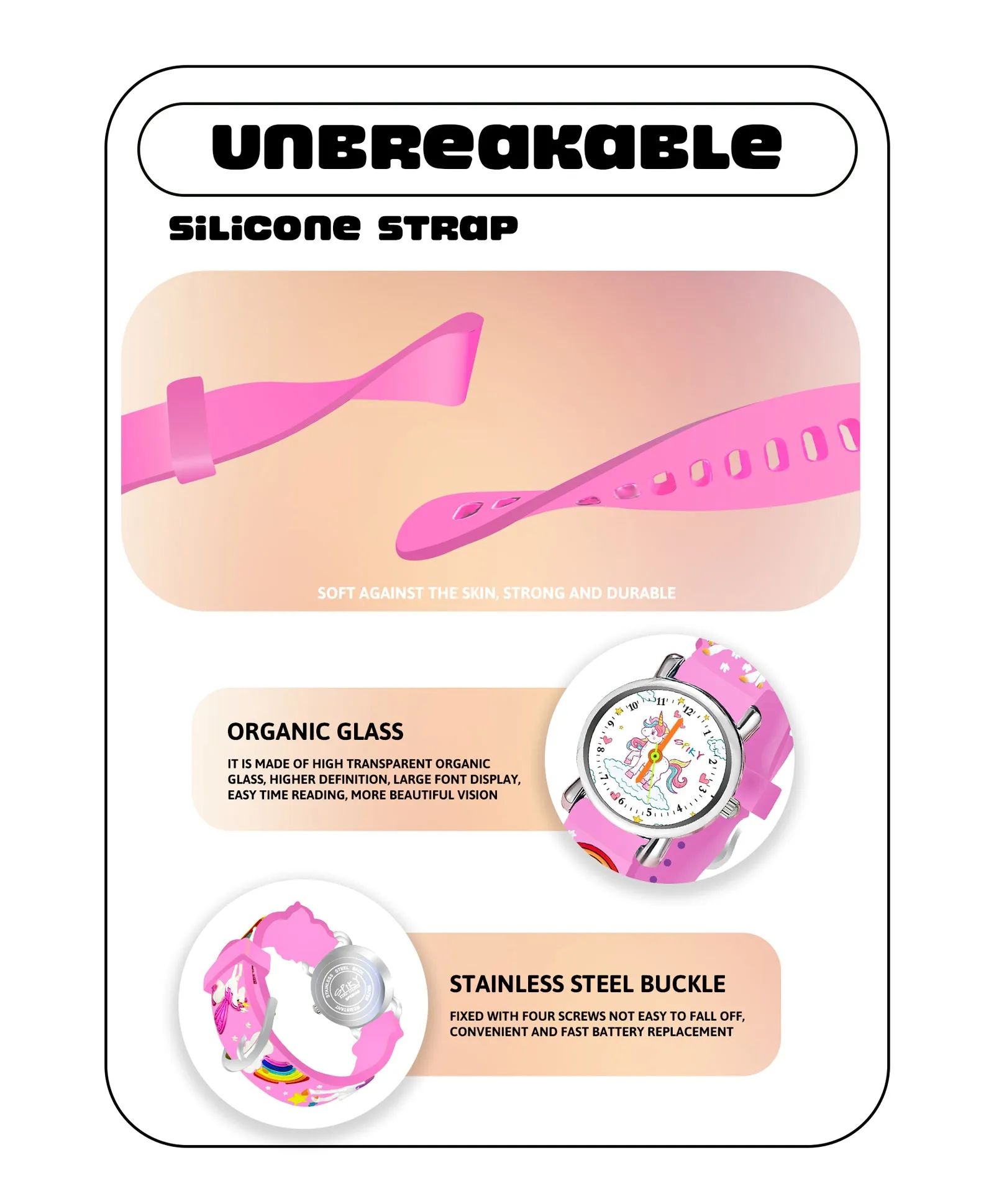 Spiky Round Unicorn Strap Analog Watch - Pink
