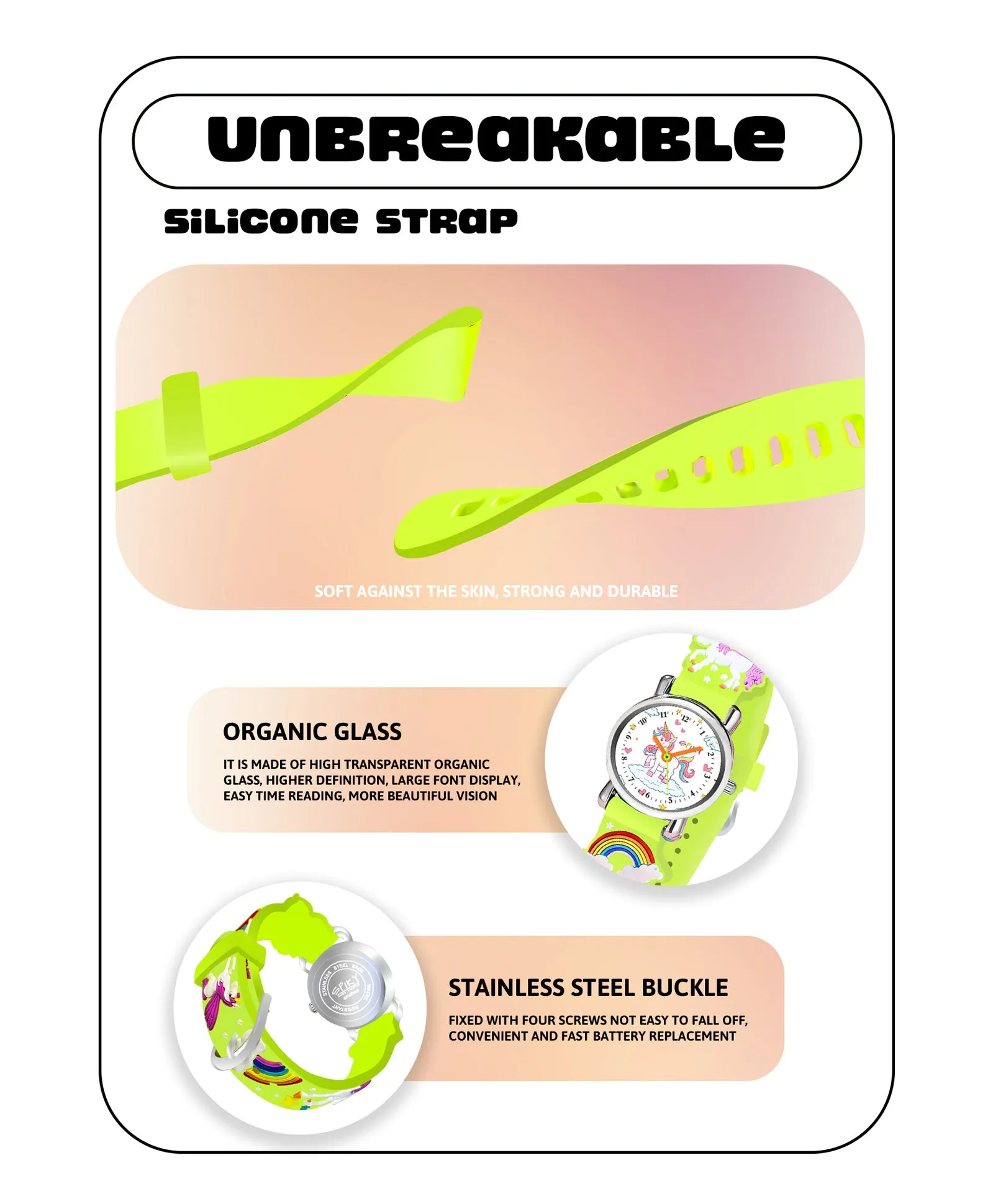 Spiky Round Unicorn Strap Analog Watch - Pink