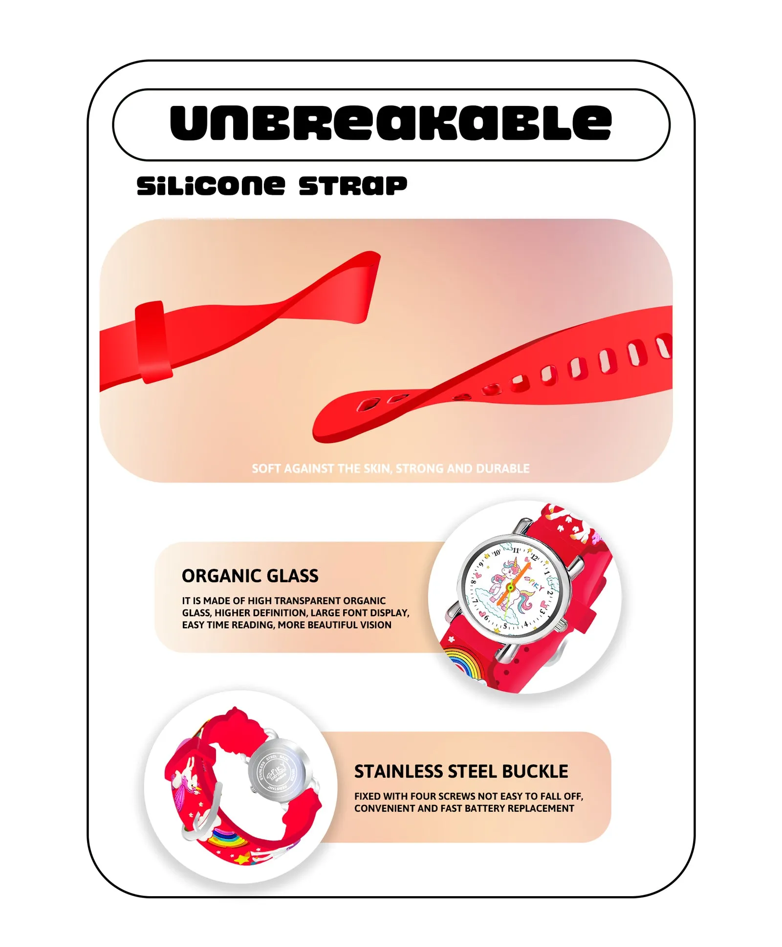 Spiky Round Unicorn Strap Analog Watch - Pink