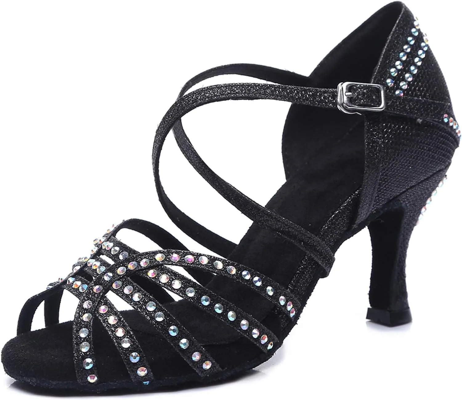 SWDZM Latin Dance Shoes for Women with Rhinestones Ballroom Comfortable Salsa Dancing Shoes