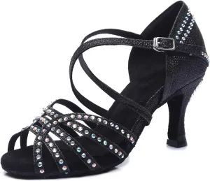 SWDZM Latin Dance Shoes for Women with Rhinestones Ballroom Comfortable Salsa Dancing Shoes
