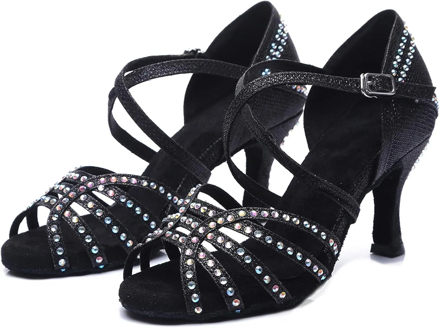 SWDZM Latin Dance Shoes for Women with Rhinestones Ballroom Comfortable Salsa Dancing Shoes