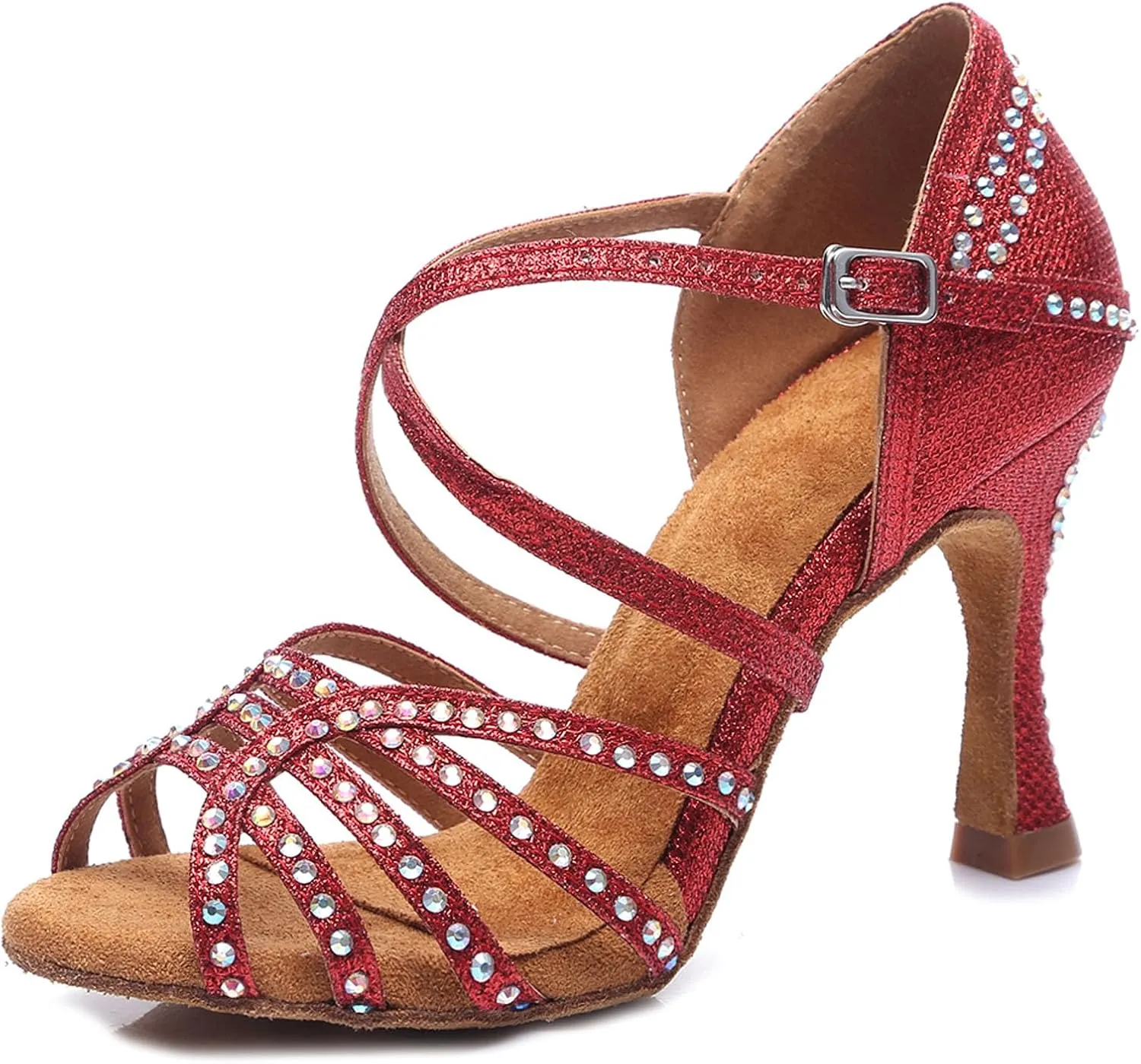 SWDZM Latin Dance Shoes for Women with Rhinestones Ballroom Comfortable Salsa Dancing Shoes