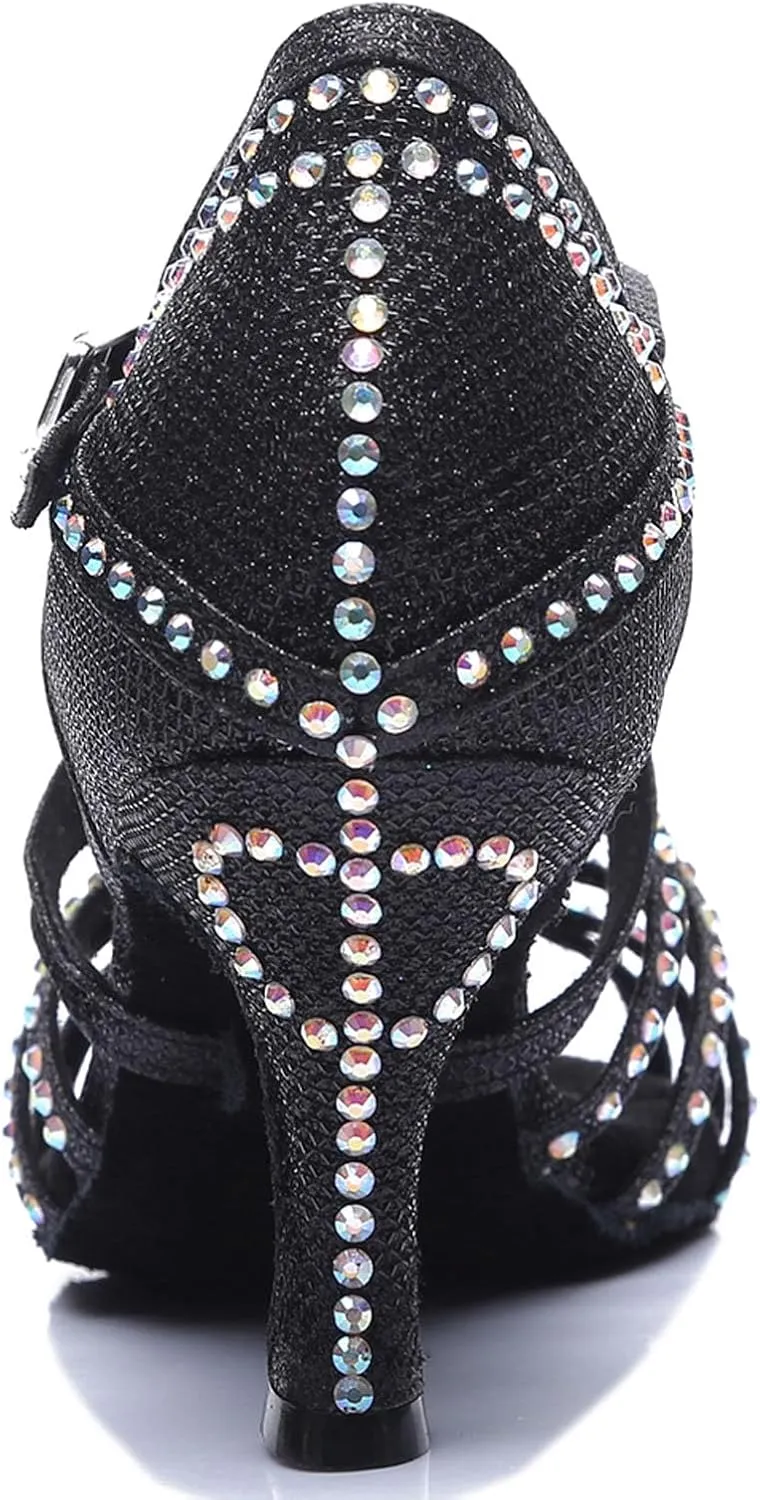 SWDZM Latin Dance Shoes for Women with Rhinestones Ballroom Comfortable Salsa Dancing Shoes