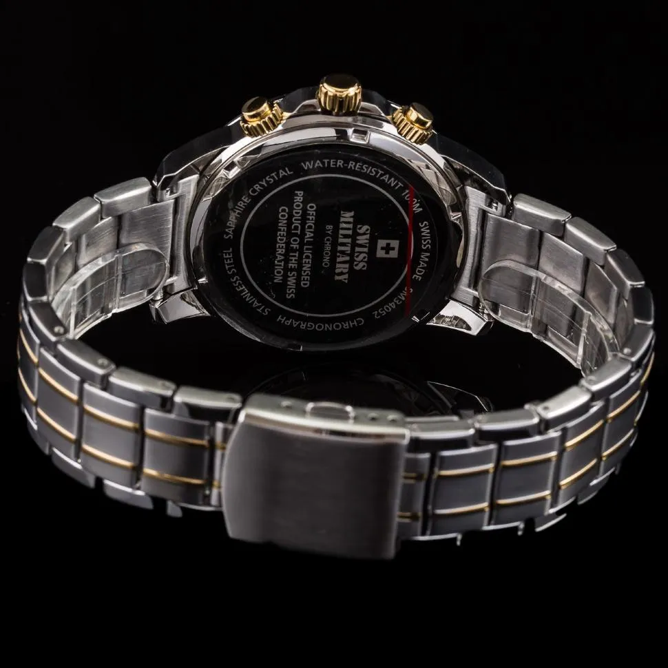 Swiss Military Two-Tone Stainless Steel Black Dial Chronograph Men's Watch - SM34052.04
