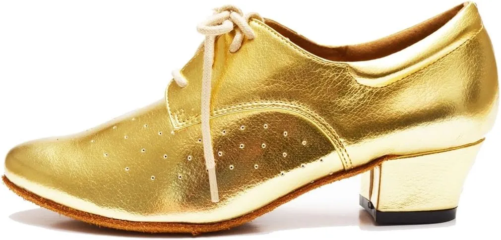 TDA Women's Fashion Chunky Heel Lace-up Leather Salsa Tango Ballroom Latin Modern Dance Shoes