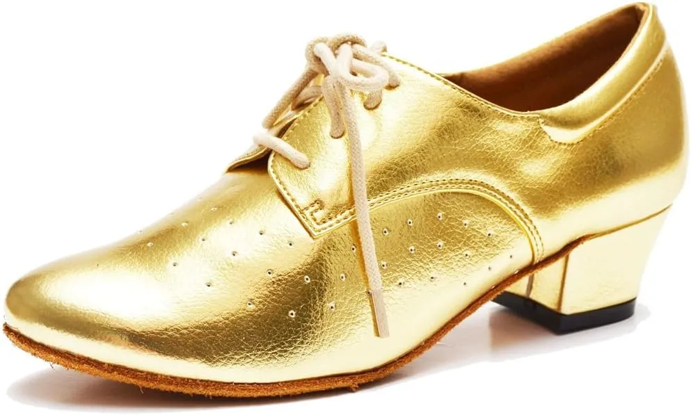 TDA Women's Fashion Chunky Heel Lace-up Leather Salsa Tango Ballroom Latin Modern Dance Shoes