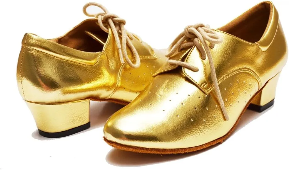TDA Women's Fashion Chunky Heel Lace-up Leather Salsa Tango Ballroom Latin Modern Dance Shoes
