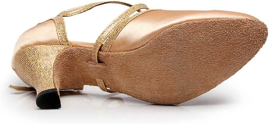 TDA Women's Mid Heel Closed Toe Glitter Tagno Salsa Wedding Ballroom Modern Latin Dance Shoes