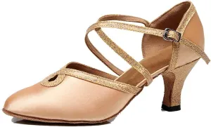 TDA Women's Mid Heel Closed Toe Glitter Tagno Salsa Wedding Ballroom Modern Latin Dance Shoes