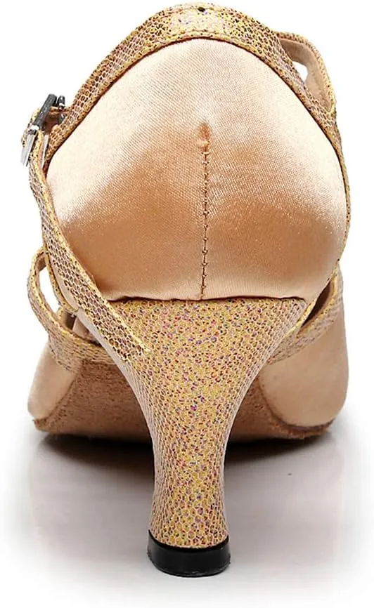 TDA Women's Mid Heel Closed Toe Glitter Tagno Salsa Wedding Ballroom Modern Latin Dance Shoes