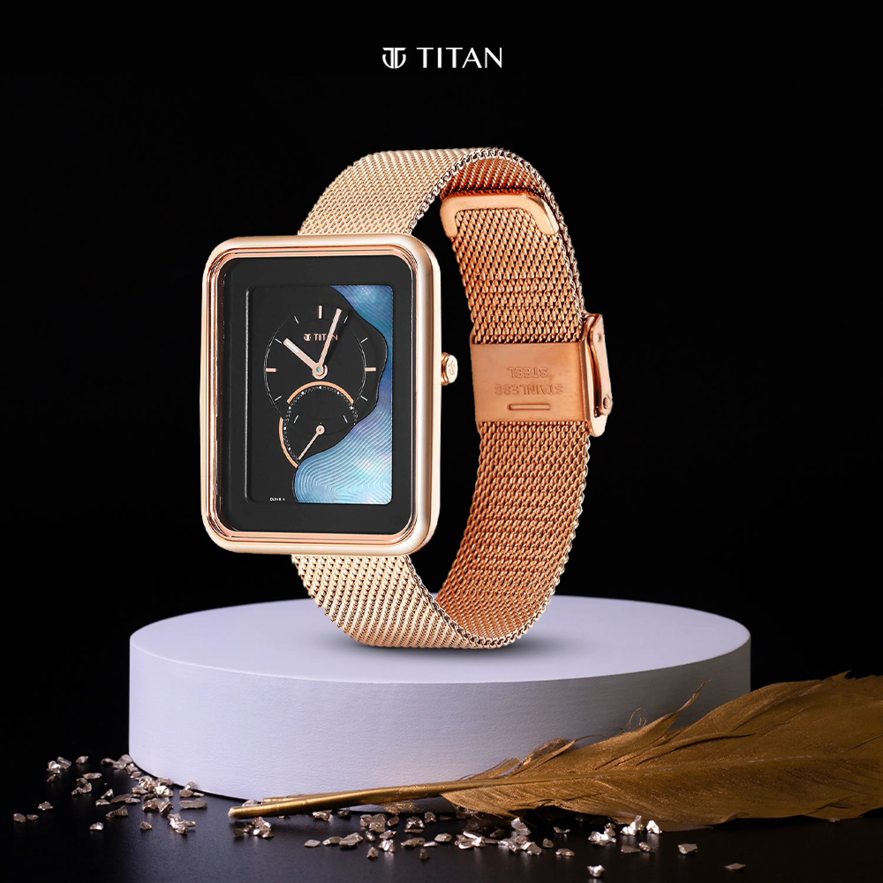 Titan Wander Black MOP Dial Analog Stainless Steel Strap watch for Women
