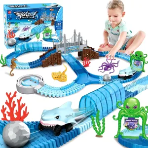 Track Toys Shark Race Car Toy for Boys Girls Age 3  Bendable Flexible Racetrack Cars Ocean Train Toy STEM Educate Kid Set