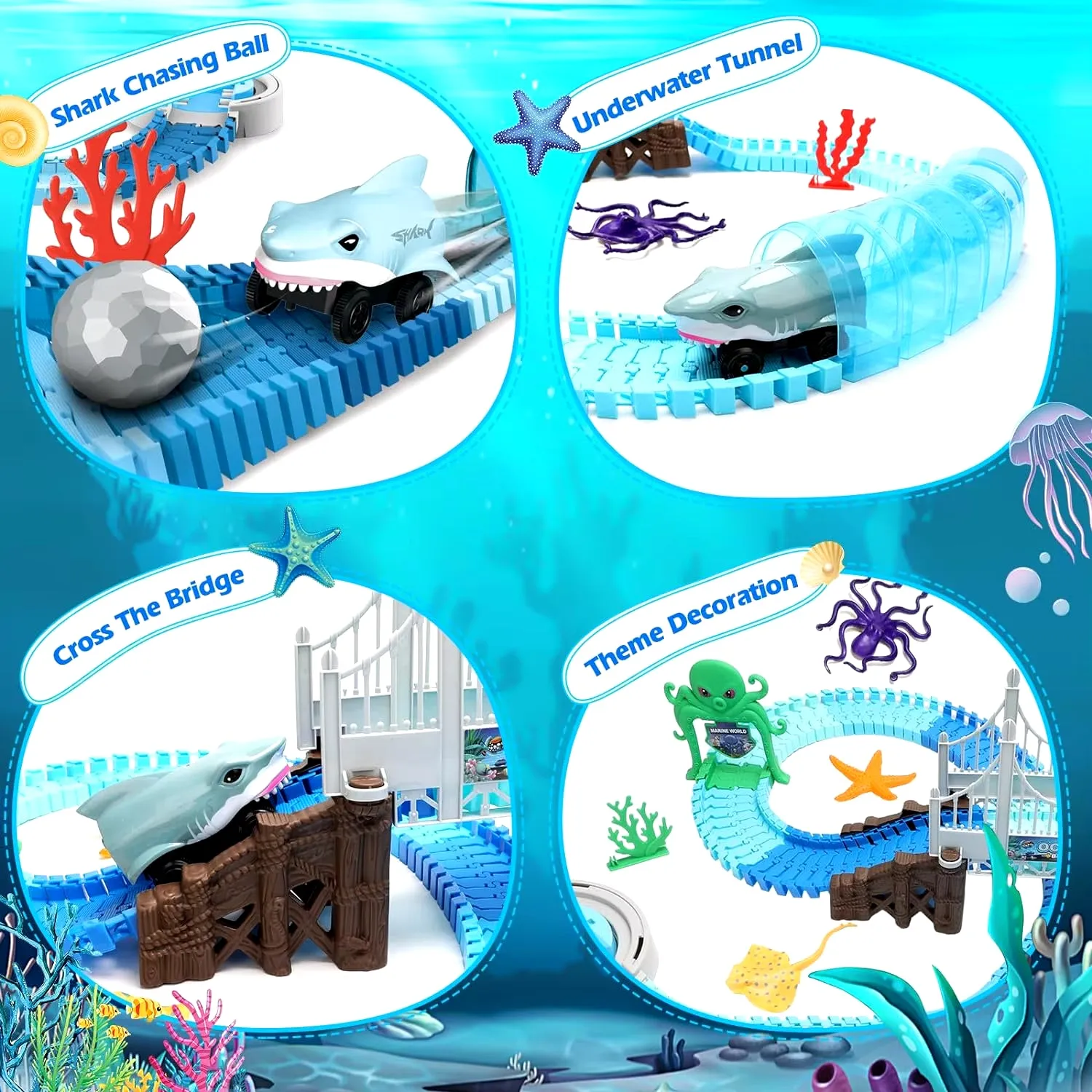 Track Toys Shark Race Car Toy for Boys Girls Age 3  Bendable Flexible Racetrack Cars Ocean Train Toy STEM Educate Kid Set