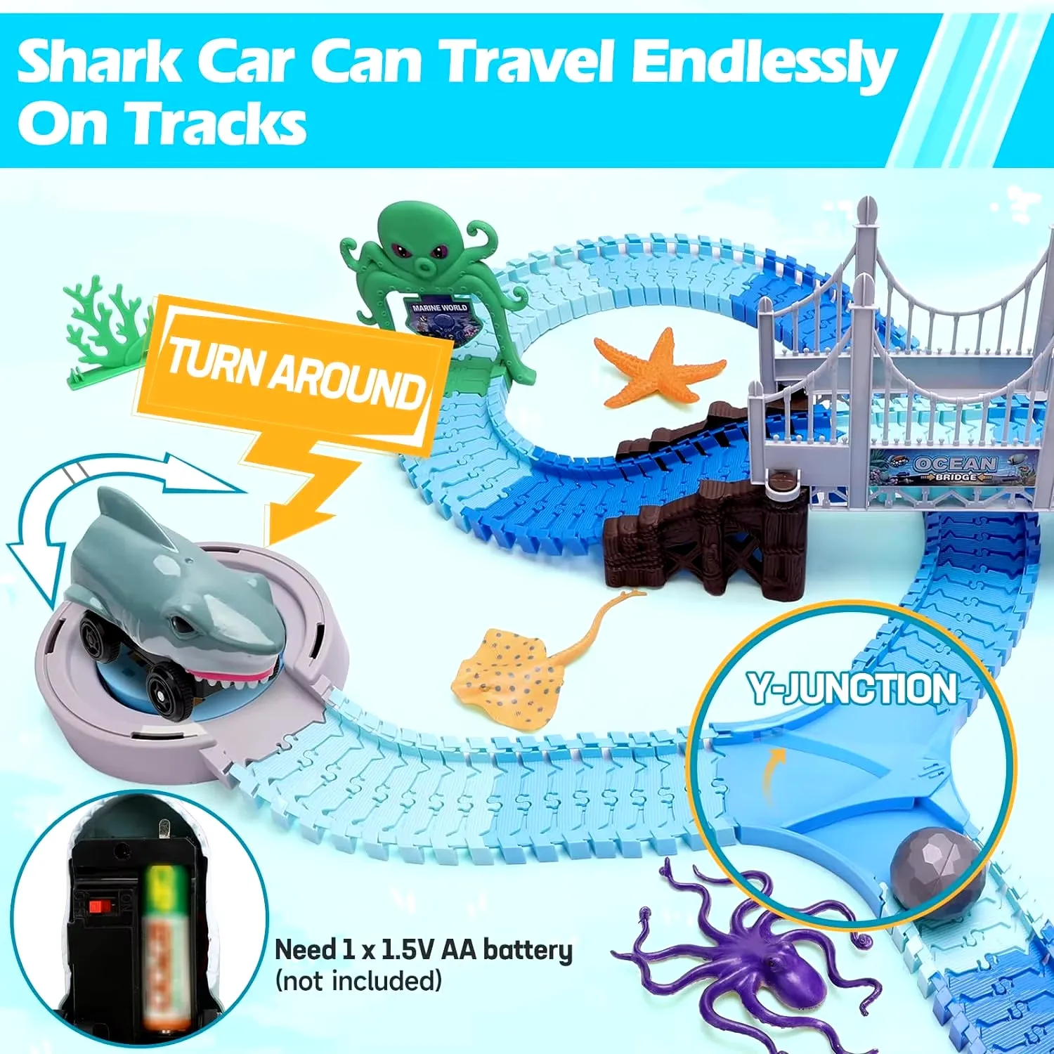 Track Toys Shark Race Car Toy for Boys Girls Age 3  Bendable Flexible Racetrack Cars Ocean Train Toy STEM Educate Kid Set