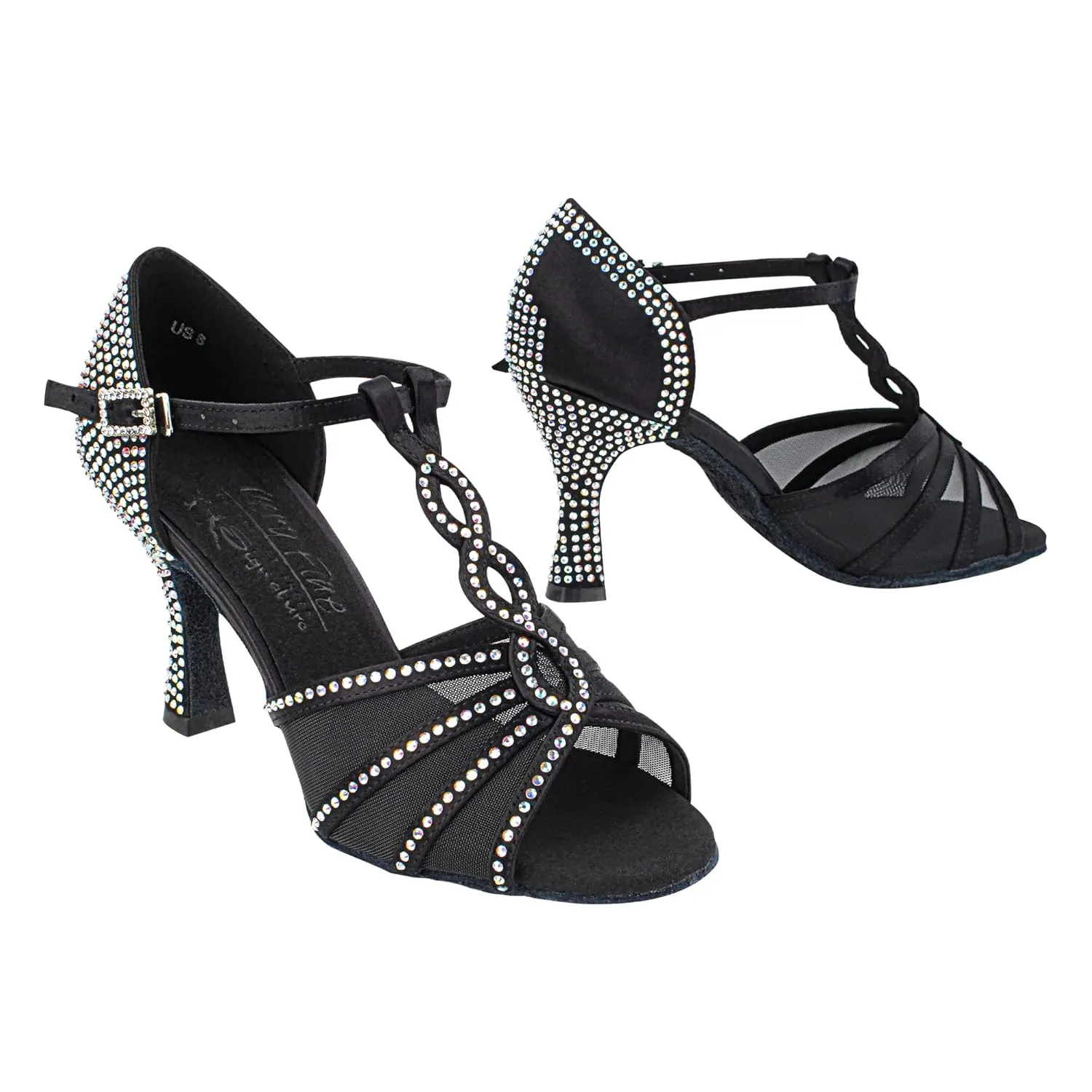 Very Fine Womens Dance Shoe Delphine Ballroom Latin Salsa Tango Cha Cha Waltz Black Satin 2.5" Heel 4.5 M