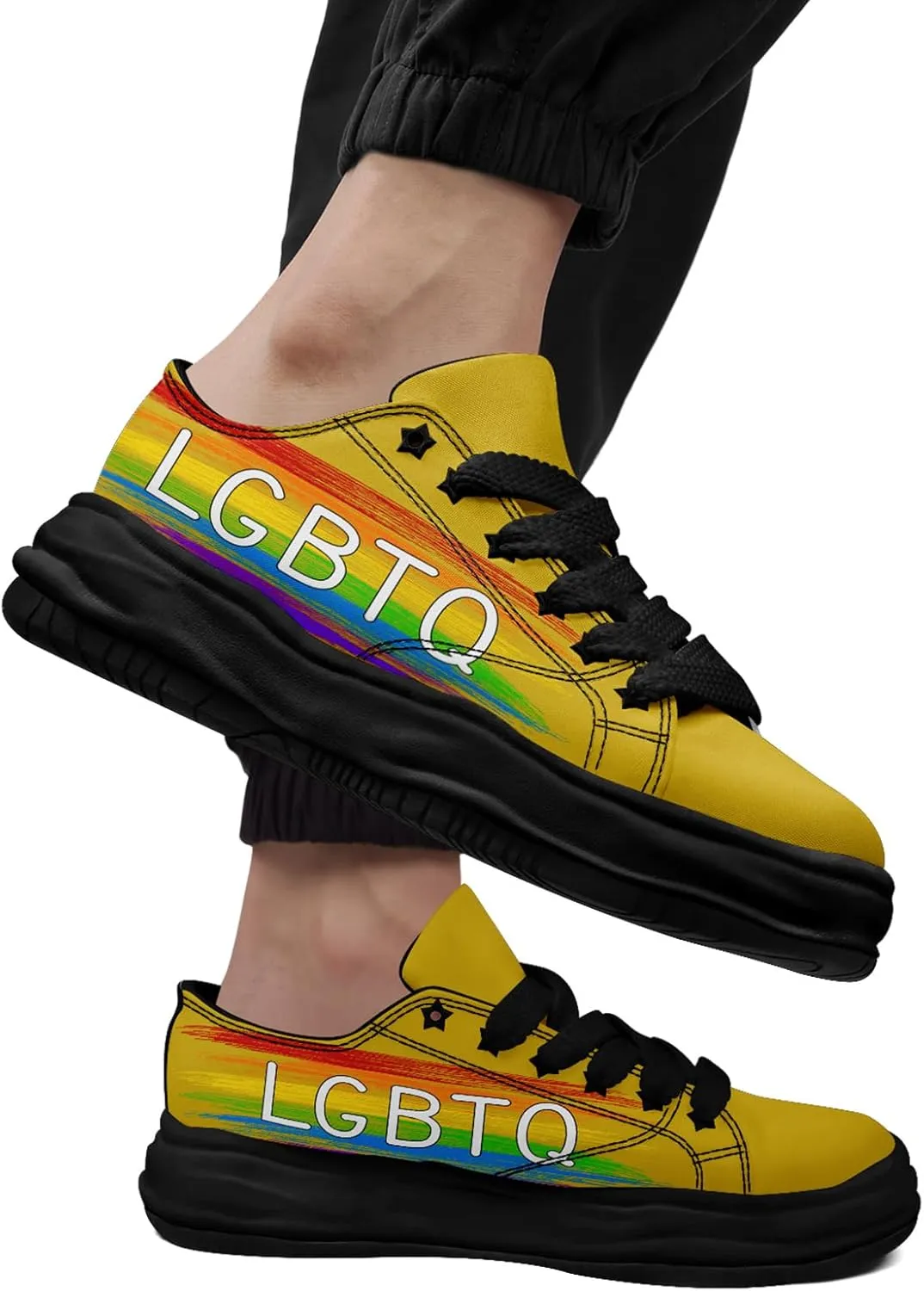 Vibrant Rainbow LGBTQ  Pride Platform Sneakers for Women, Mens Colorful Chunky Canvas Shoes Trainers Casual Footwear