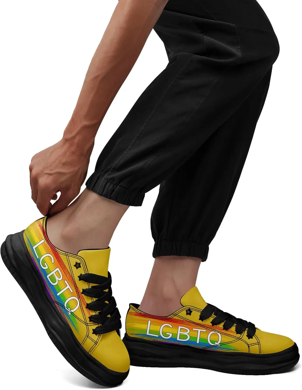 Vibrant Rainbow LGBTQ  Pride Platform Sneakers for Women, Mens Colorful Chunky Canvas Shoes Trainers Casual Footwear