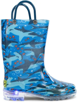 Western Chief Boys' Light-Up Waterproof Rain Boot, Shark Chase, 11