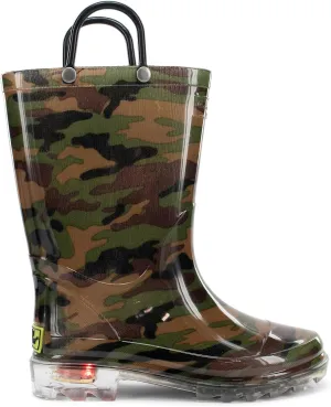 Western Chief Boys Waterproof Rain Boots that Light up with Each Step, Camo Green, 11 M US Little Kid