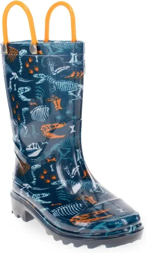 Western Chief Kids Fossilized Lighted Rain Boot, Navy, 8