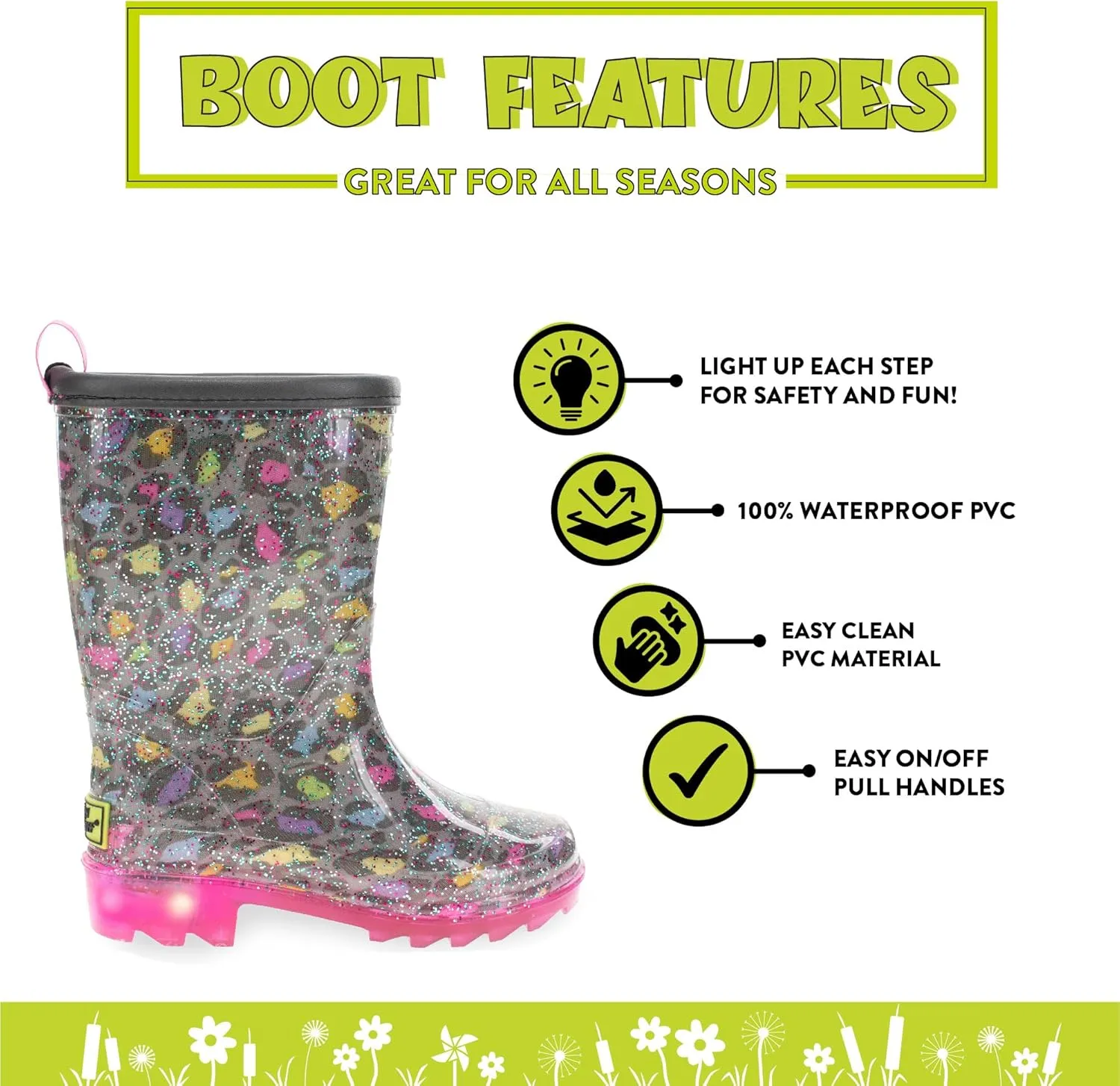 Western Chief Unisex-Child PVC Lighted Kids Rain Boot