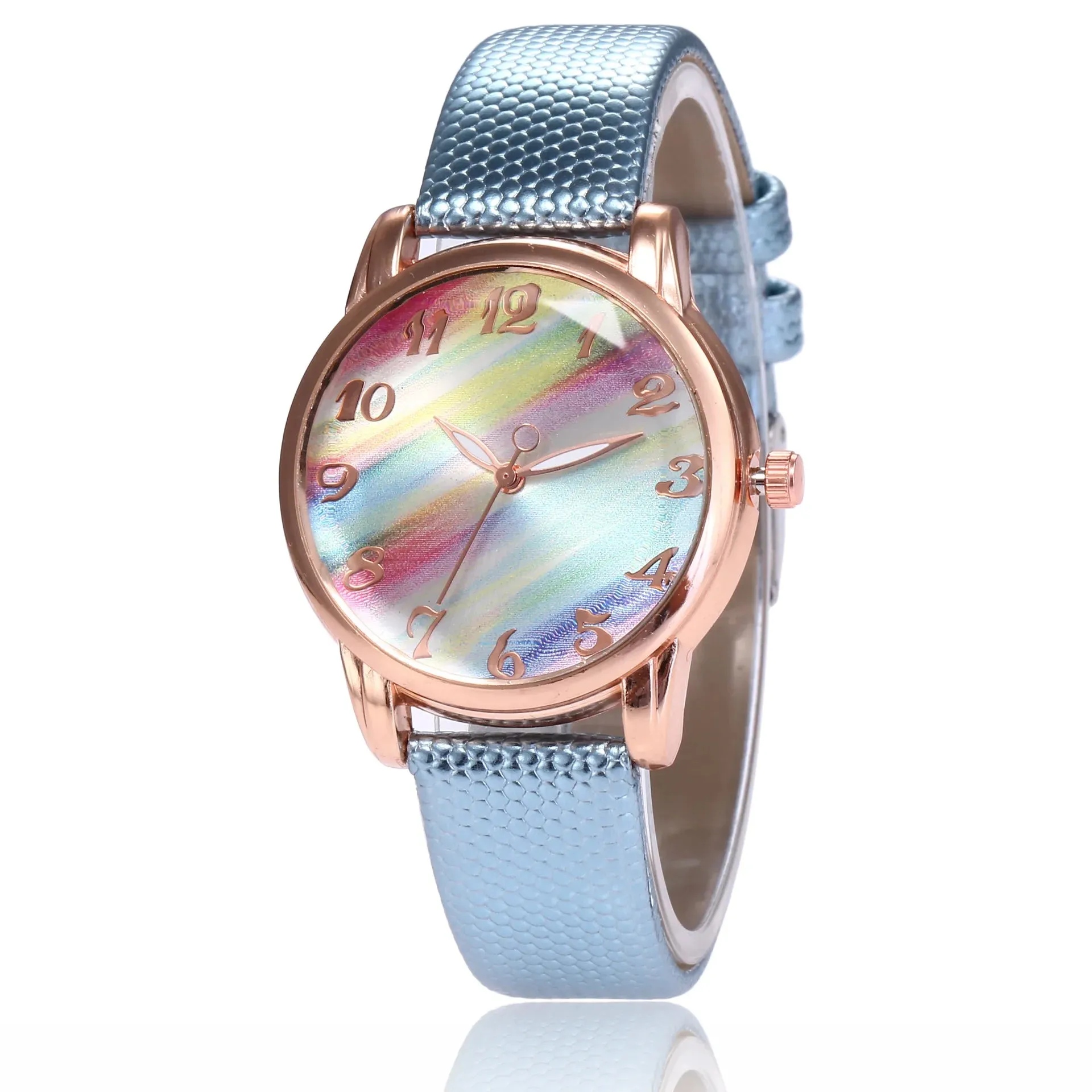 Women Fashion Rainbow Leather Band Wrist Watch Casual Ladies Quartz