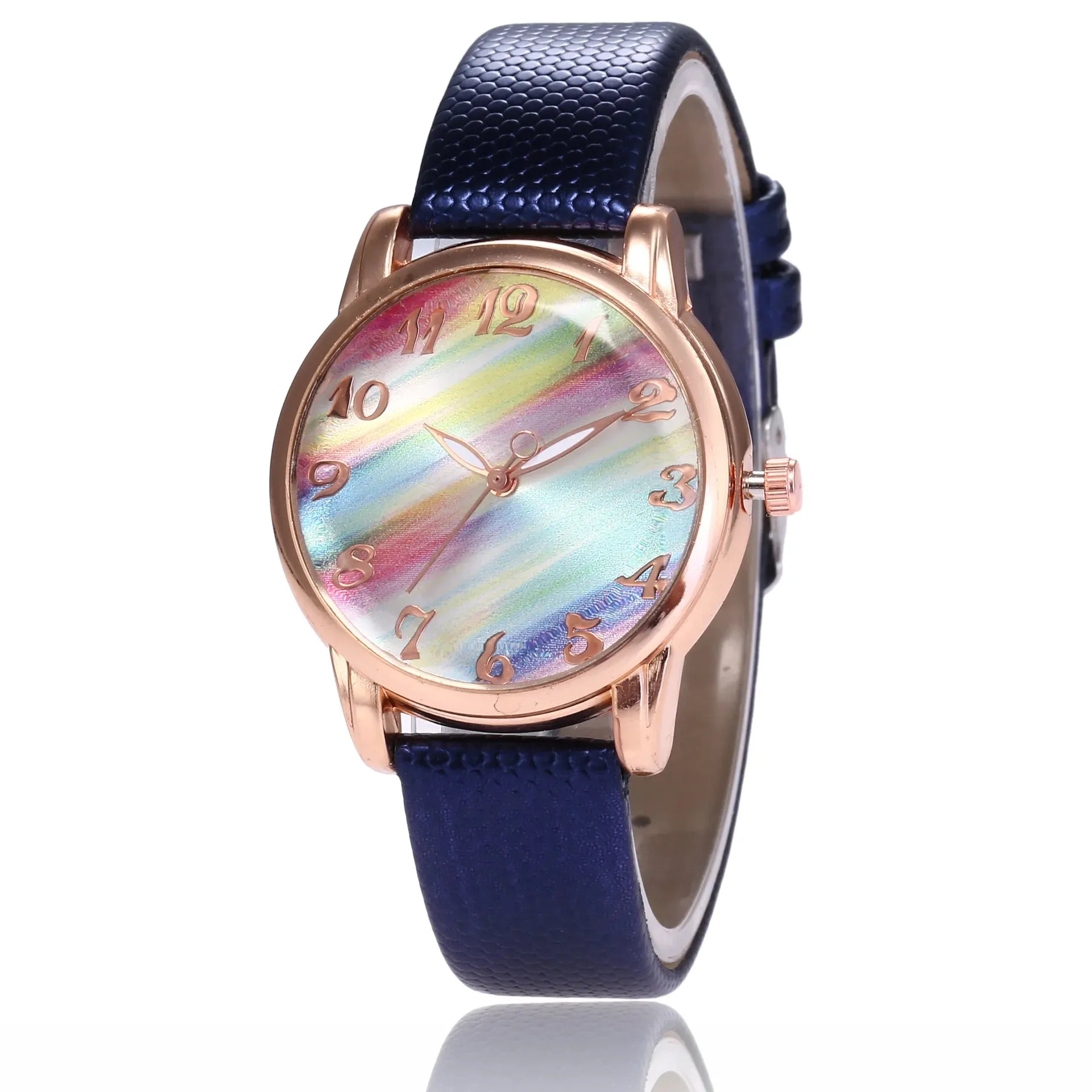 Women Fashion Rainbow Leather Band Wrist Watch Casual Ladies Quartz