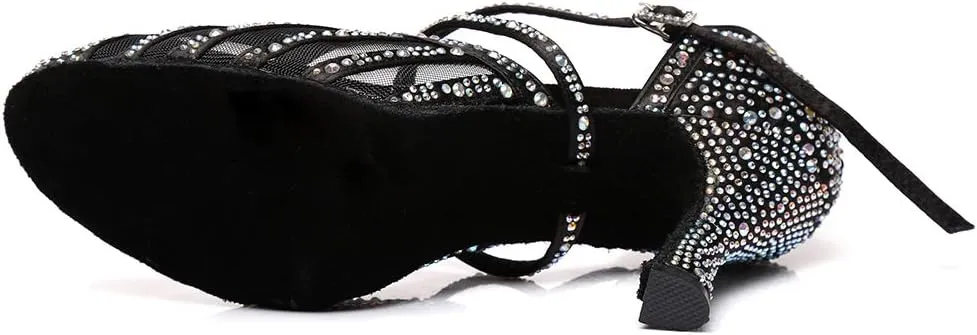 Women Latin Ballroom Dance Shoes Rhinestone Closed Toe Tango Salsa Dancing Shoes