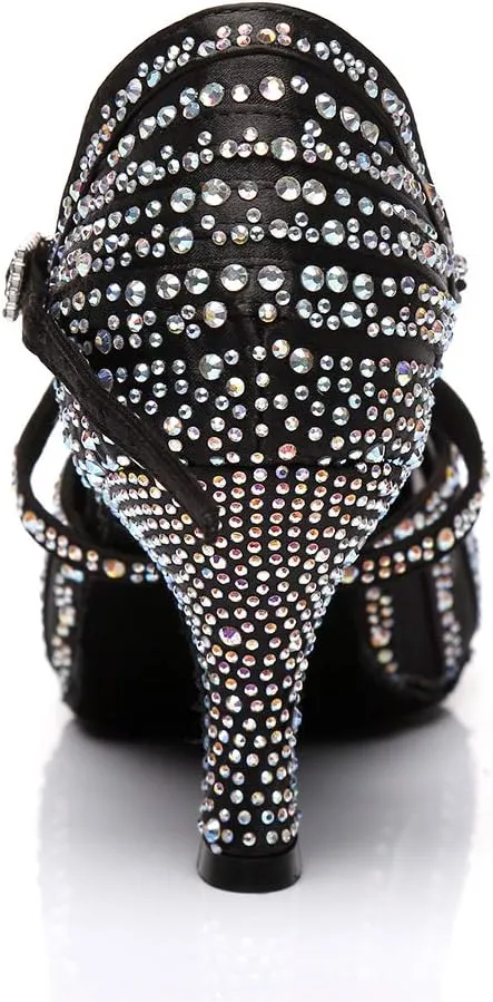 Women Latin Ballroom Dance Shoes Rhinestone Closed Toe Tango Salsa Dancing Shoes
