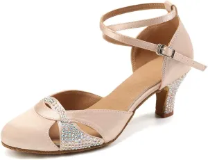 Women Rhinestones Ballroom Dance Shoes Closed Toe Latin Salsa Waltz Wedding Party Ladies Dancing Heels