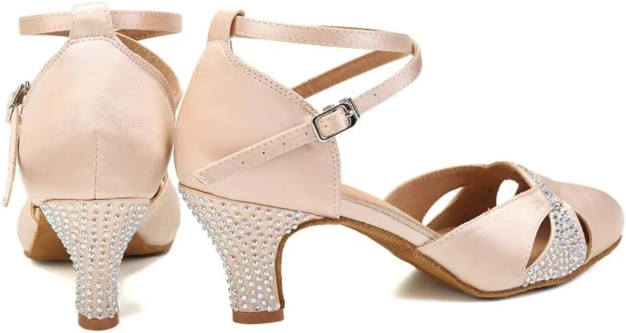 Women Rhinestones Ballroom Dance Shoes Closed Toe Latin Salsa Waltz Wedding Party Ladies Dancing Heels