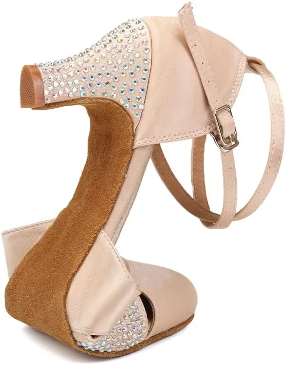 Women Rhinestones Ballroom Dance Shoes Closed Toe Latin Salsa Waltz Wedding Party Ladies Dancing Heels
