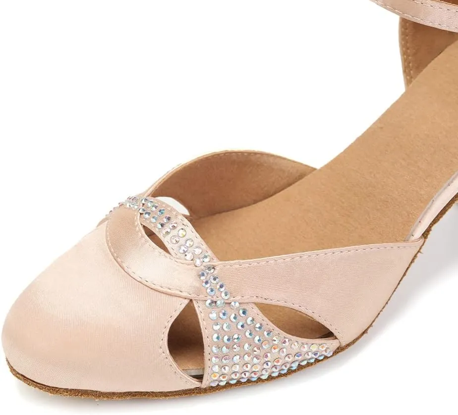Women Rhinestones Ballroom Dance Shoes Closed Toe Latin Salsa Waltz Wedding Party Ladies Dancing Heels
