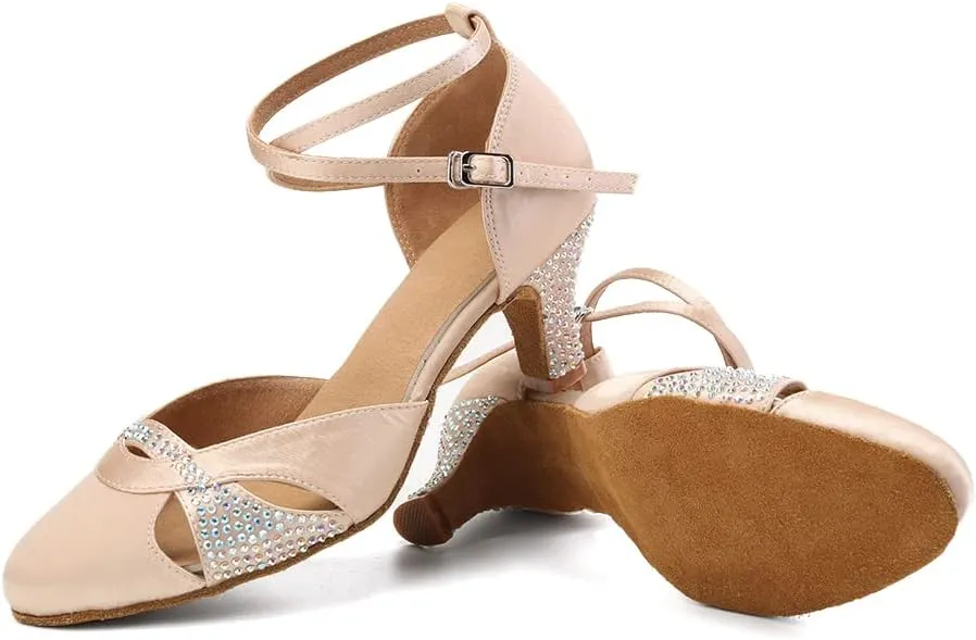 Women Rhinestones Ballroom Dance Shoes Closed Toe Latin Salsa Waltz Wedding Party Ladies Dancing Heels