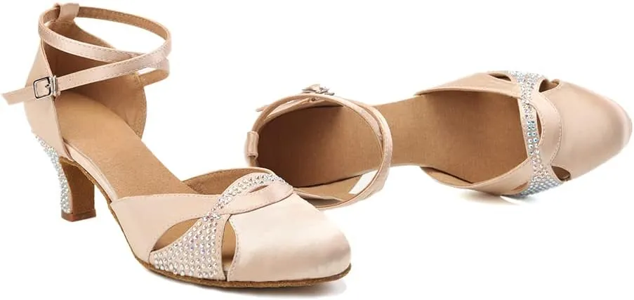 Women Rhinestones Ballroom Dance Shoes Closed Toe Latin Salsa Waltz Wedding Party Ladies Dancing Heels