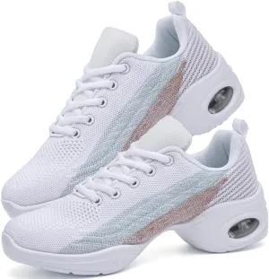 Women's Jazz Shoes Lace-up Sneakers Modern Dance Shoes Cushion Platform Walking Dance Shoes
