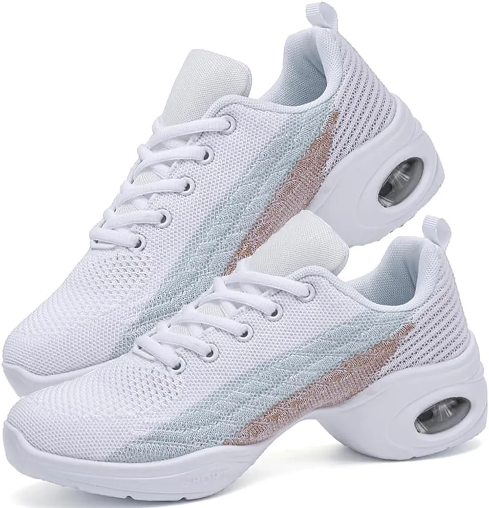 Women's Jazz Shoes Lace-up Sneakers Modern Dance Shoes Cushion Platform Walking Dance Shoes
