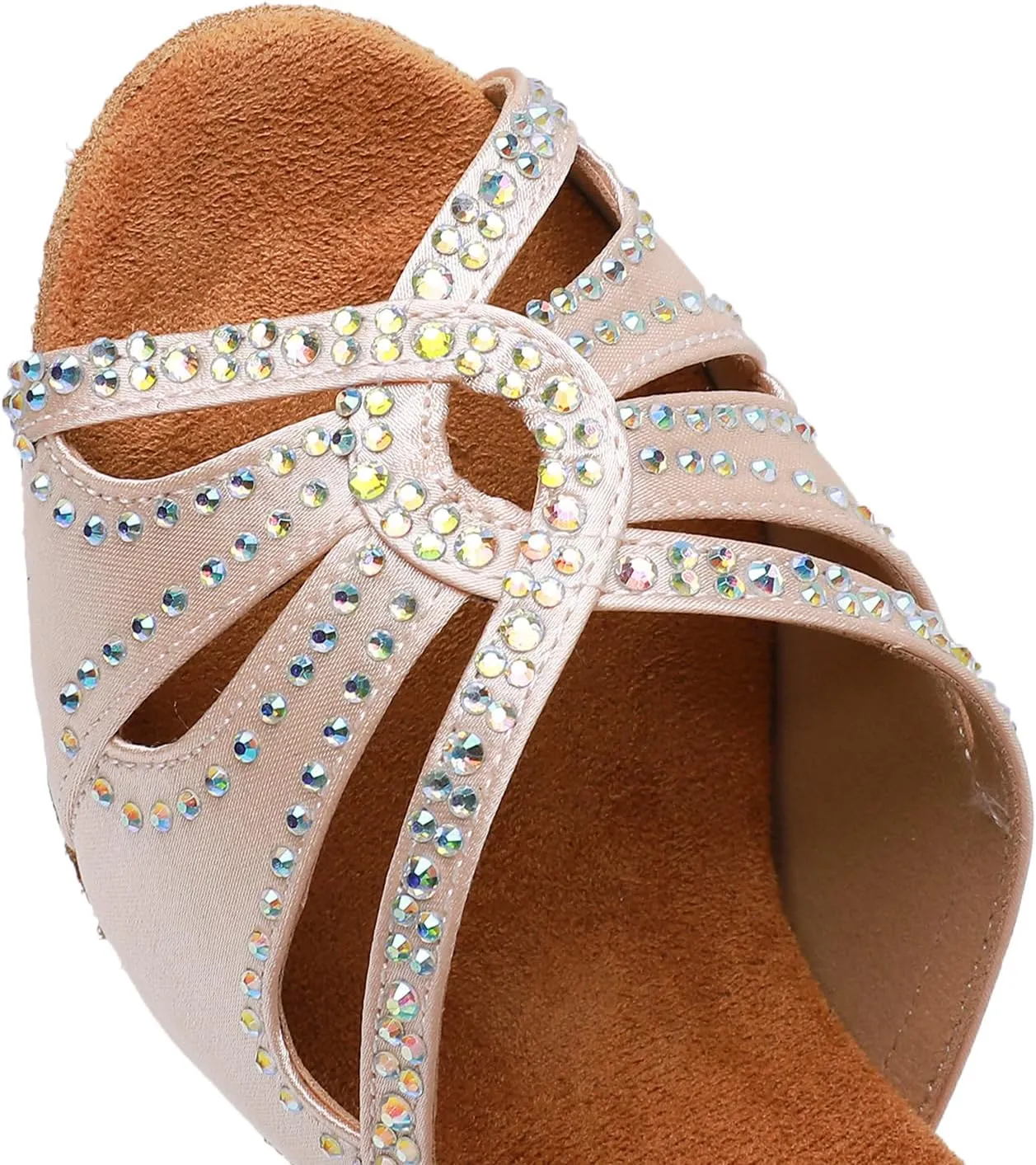 Women's Latin Dance Shoes Satin Open Toe Sparkling Rhinestones Professional Salsa Bachata Ballroom Dancing Shoes,Model QRX-XZ2230