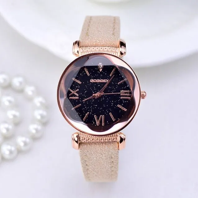Women's New Fashion Rose Gold Leather Watches