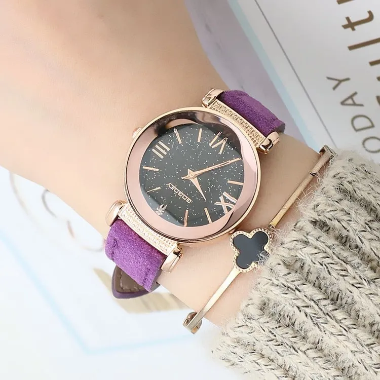 Women's New Fashion Rose Gold Leather Watches