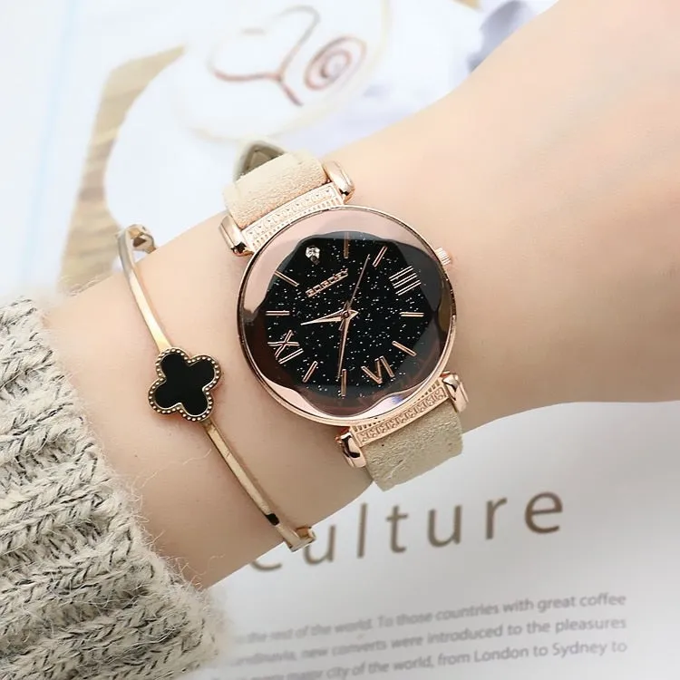 Women's New Fashion Rose Gold Leather Watches