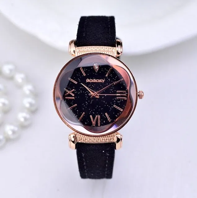 Women's New Fashion Rose Gold Leather Watches