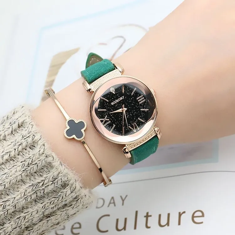 Women's New Fashion Rose Gold Leather Watches
