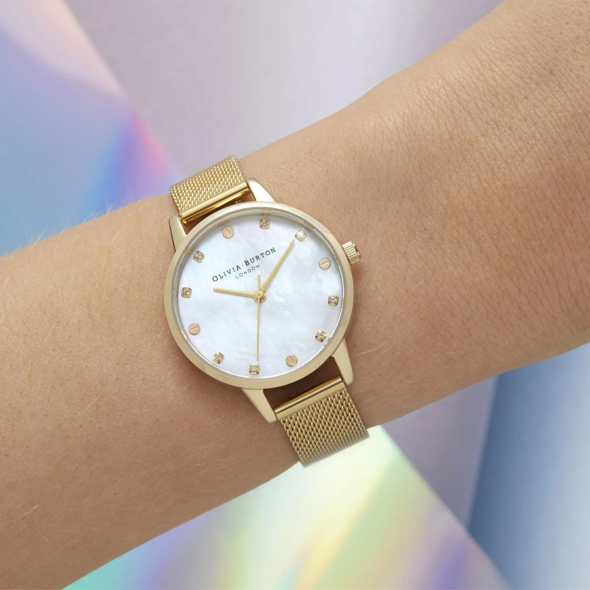 Womens Olivia Burton Pale Gold/Mother of Pearl Classics Mesh Watch