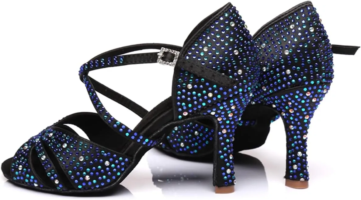 Women's Sparkle Rhinestones Peep Toe Satin Ballroom Modern Tango Party Wedding Performence Professional Dance Shoes